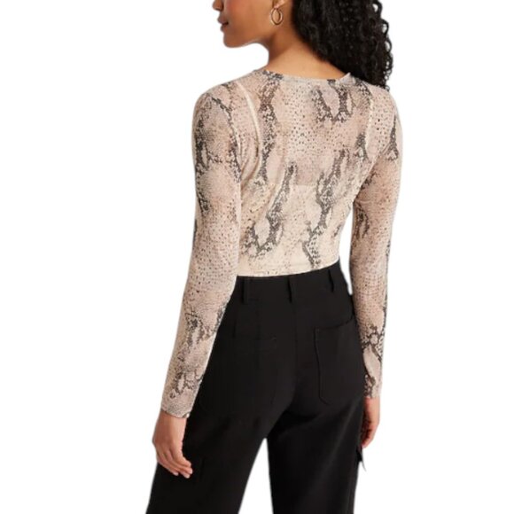 NWT Express Sheer Mesh Fitted Snakeskin Long Sleeve Shirt Size Small - Picture 4 of 5